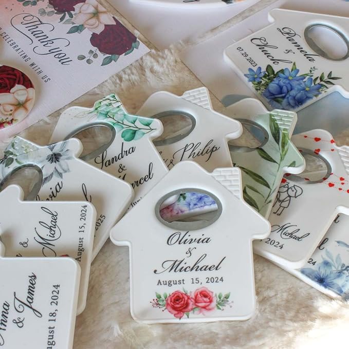 20 PCS Personalized Wedding Favors Bottle Openers - Custom Wedding Gifts for Guests with Thank You Cards, Memorable Thank You Gift for Celebrating Your Special Day (Home)