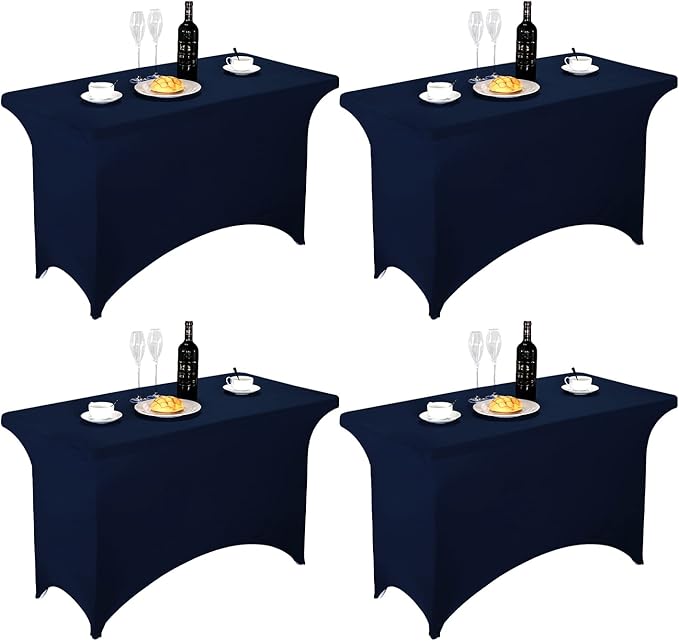 FORLIFE 4Pack Spandex Table Covers，Fitted Tablecloth for Rectangular Tables, Stretch Patio Table Covers, Universal Spandex Table Cover for Wedding, Banquet, Party (4ft, Navy)