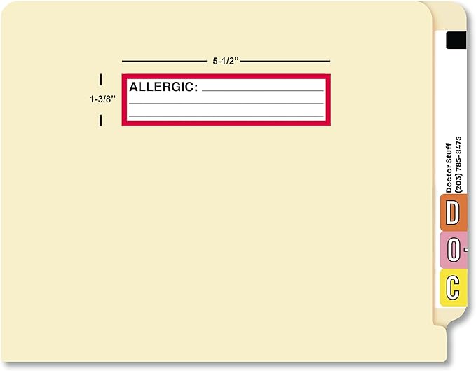 Allergy Chart Label with Red Border 5-1/2” x 1-3/8” Black Print White Background Doctor Stuff Permanent Adhesive 200 Stickers/Box