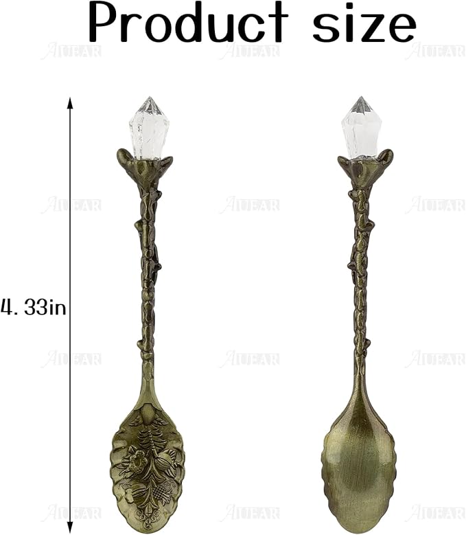 AUEAR, Retro Crystal Antique Alloy Spoon Coffee Tea Dessert Mini Ice Cream Decorative Spoons Set for Home Office (5 Pack)