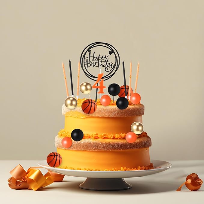 Yerliker 34 Pcs Happy Birthday Cake Toppers Decorations Birthday Candles DIY Cake Decor for Men Women Wedding Anniversary(Orange Black Gold)