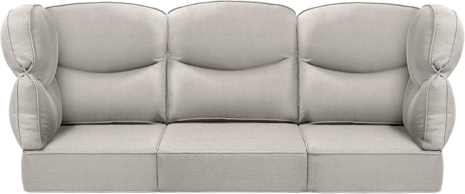 Luxury 24x24x6 Outdoor Couch Cushions Set of 3 - Water-Repellent 8-Piece Cushion Set for Outside Rattan Wicker 3-Seat Sofa Loveseat Chair Sectional Patio Conversation Sets - Beige/Smile