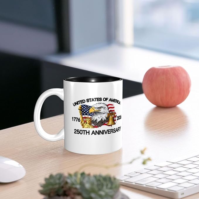 The USA White 2 250th 11oz Ceramic Mug Cute Coffee Mugs Tea Cup with Handle for Office and Home Gift for Men Women