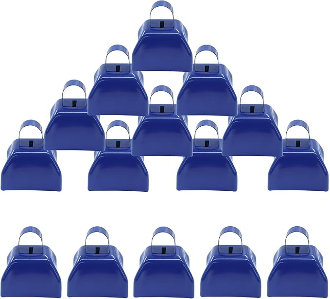 15 Pack 3 Inch Blue Metal Cowbells -Cowbells Noise Makers Hand Percussion Cow Bells Loud Cowbells with Handle for Sports Games,Weddings and Parties