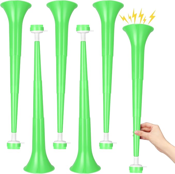 6 Pcs Stadium Horn for Adult, 21 Inch Vuvuzela Plastic Collapsible Cheering Trumpets for Sporting Events Football Carnival St Patricks Day Party, Green