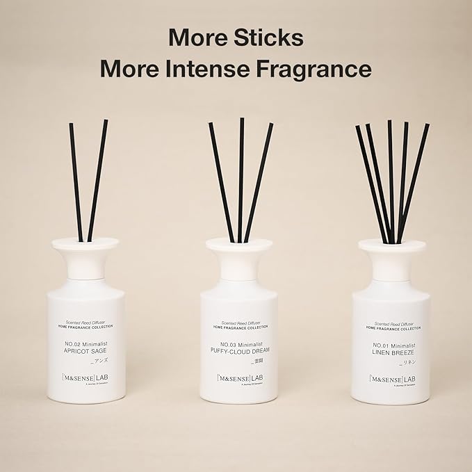 M&SENSE Reed Diffuser Set, 10.14 fl oz Large Reed Diffuser, Vanilla Sandalwood Scented with Natural Essential Oils, Long Lasting with 7 Sticks, Non-Toxic Home Fragrance Reed Diffuser for Bedroom