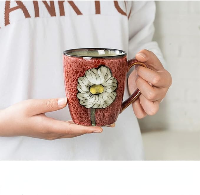 Ceramics 12oz Cappuccino Mug,Coffee mugs,Tea mugs,Kiln Glazing Process,Microwave and Dishwasher Safe, Perfect For Tea, Espresso, Latte - Porcelain Mugs for Kitchen or Cafe (Red+Blue+Green+Pink)