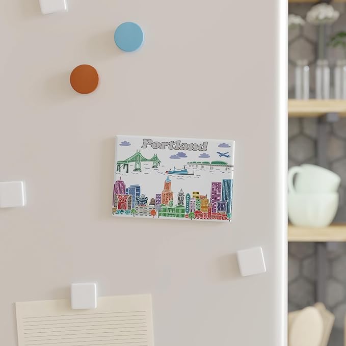 City Themed Artwork Magnet Collection by Beary Blu - Designed in The USA, Collectible Souvenirs Gifts 2.5" x 3.5" (Portland)