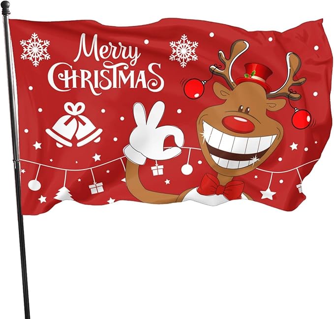 Christmas Deer Flag 3x5 Ft Outdoor Indoor With Grommet Merry Christmas Flags Funny Cute Reindeer Xmas Flag Garden Yard Banner Decorative Sign