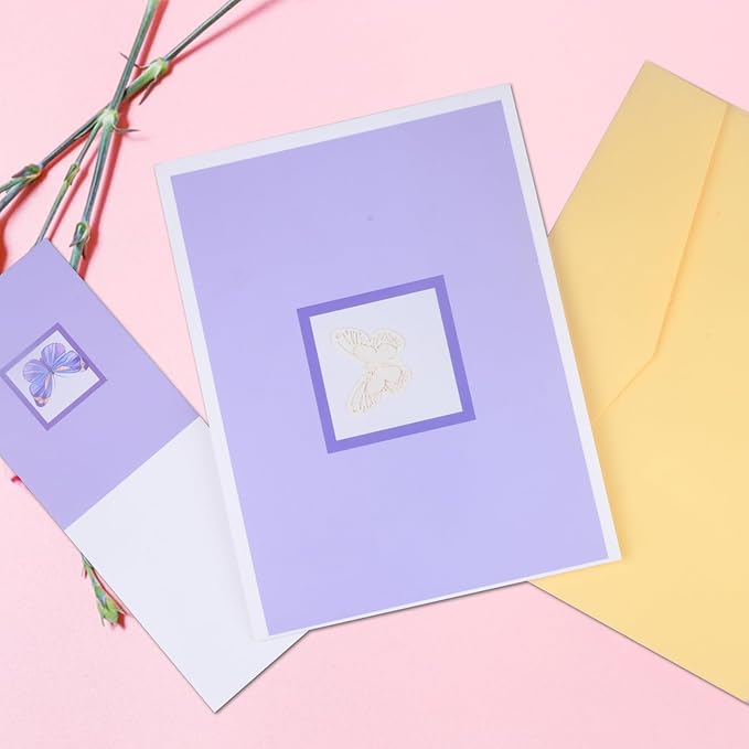 Purple Butterfly Flower Pop up Card, 3D Greeting Card Butterfly Gift for Women Wife Girl Daughter Mothers Day Anniversary Birthday, With Envelope and Note 5" x 7"
