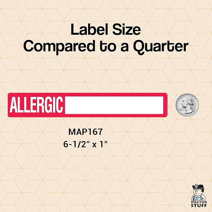 Allergic Chart Label 6-1/2” x 1” White Red Doctor Stuff Handwritten Alert Sticker Permanent Adhesive 100 Stickers/Box for Medical Charting and Triage