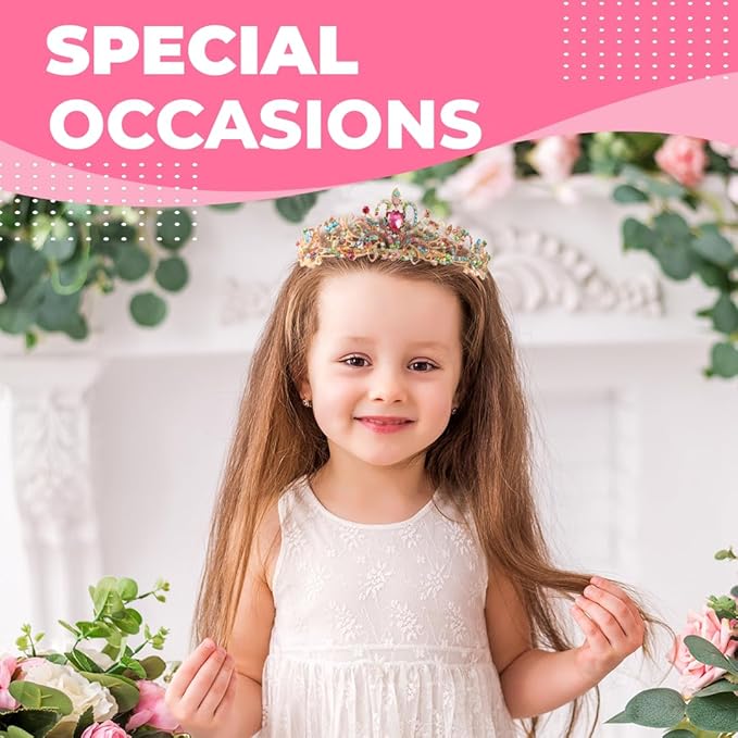 Birthday Tiara and Crown with Sash for Women, Hair Accessories for Wedding Party Costume (C - Multicolor)