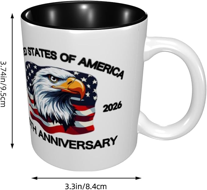 The USA White 3 250th 11oz Ceramic Mug Cute Coffee Mugs Tea Cup with Handle for Office and Home Gift for Men Women