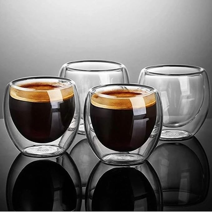Gmark Espresso Cups Shot Glass 2.7- Ounce Coffee Set of 4 - Lightweight Double Wall Thermo Insulated GM2028