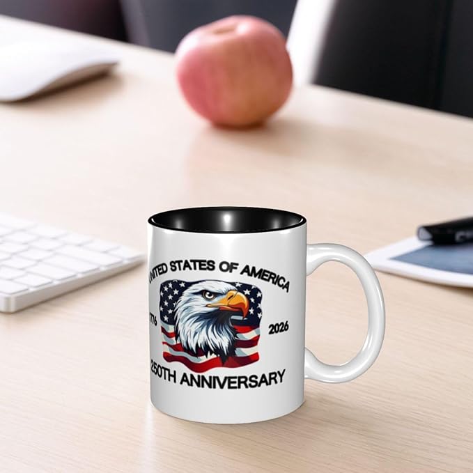 The USA White 3 250th 11oz Ceramic Mug Cute Coffee Mugs Tea Cup with Handle for Office and Home Gift for Men Women