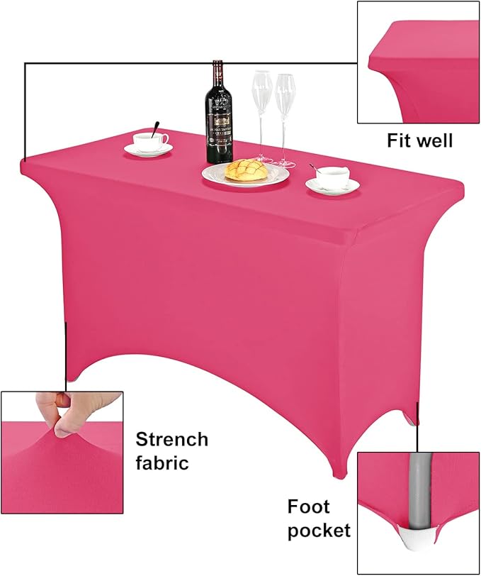 FORLIFE Spandex Table Cover - Fitted 4ft Rectangular Tablecloth, Stretch Patio Table Cover for Wedding, Banquet, Party - Hot Pink