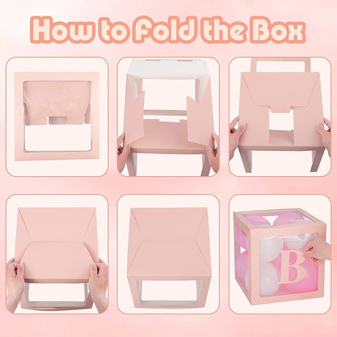 Baby Boxes with Letters for Baby Shower Decorations - 4 Transparent Balloon Boxes for Girl Baby Gender Reveal Decorations (Pink)