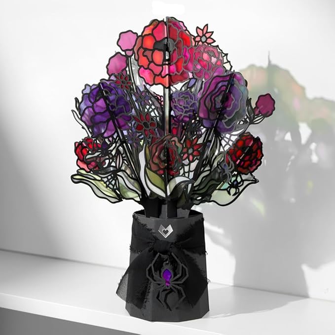 Lovepop Halloween Suncatcher Bouquet for Her and Him - 3D Greeting Cards for Boys, Girls, Men, Women - 12" Moonlit Amethyst Stained Glass Bouquet - Blank Notecard Included