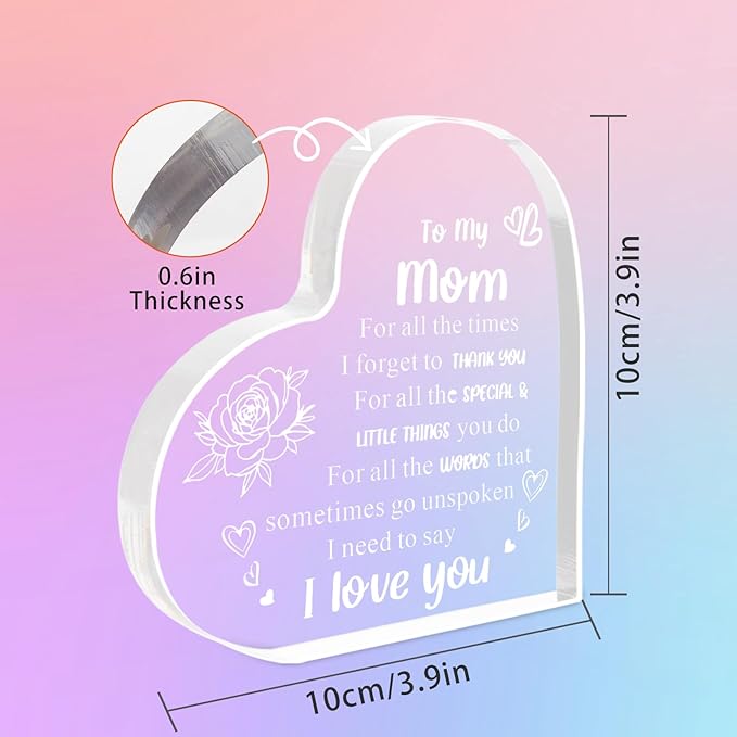 Gifts for Mom from Daughter Son, I Love You Acrylic Block, Birthday, Mother’s Day & Valentine’s Day Gift for Mom