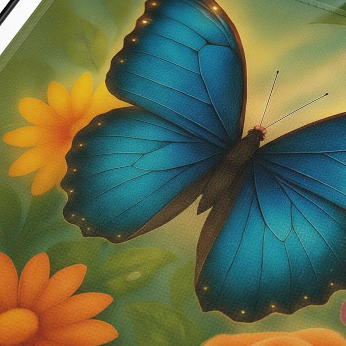 FLAGMEUP8386 Welcome Butterfly Garden Flag 12x18 Inch Double-Sided Polyester Yard Banner with Blue Morpho Autumn Flowers, Fall Flag for Thanksgiving Harvest Outdoor Decor, Porch, Lawn