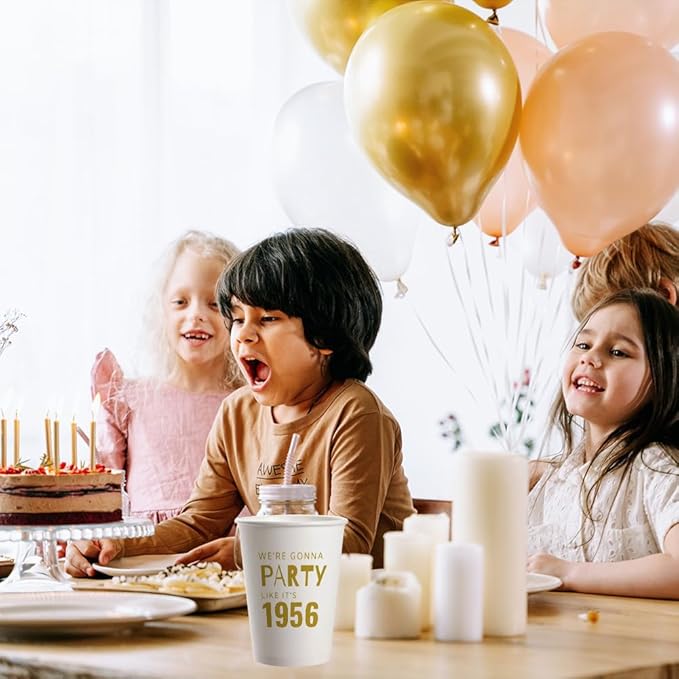 SharkBliss 1956 70th Birthday Party Cups 9oz Gold 20 Pack for Him Her – Party Like It's 1956