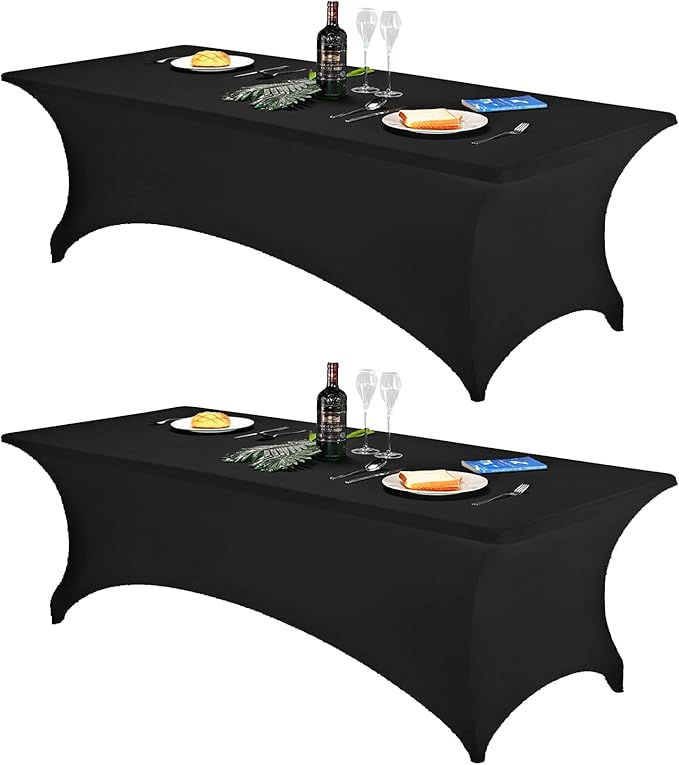 FORLIFE 2Pack Spandex Table Covers，Fitted Tablecloth for Rectangular Tables, Stretch Patio Table Covers, Universal Spandex Table Cover for Wedding, Banquet, Party (8ft, Black)