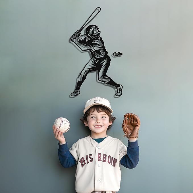 Paquesta Metal Baseball Wall Decor for Boys Room Sports Wall Art Base ball Sign Accessories for Boys Bedroom Gift for Boy (Baseball Wall Decor B)