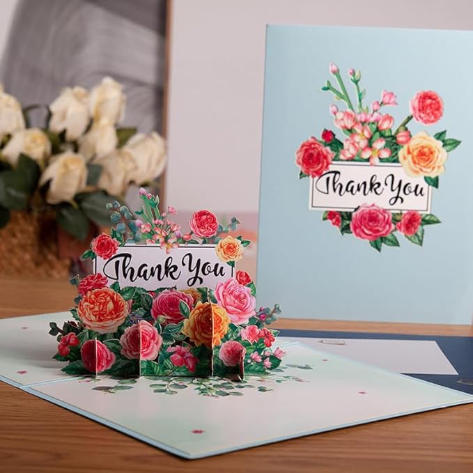 3-Pack Floral 3D Pop Up Thank You Cards for Women Mom Dad Men, Greeting Cards for Nurses Teachers - Flower Bouquets