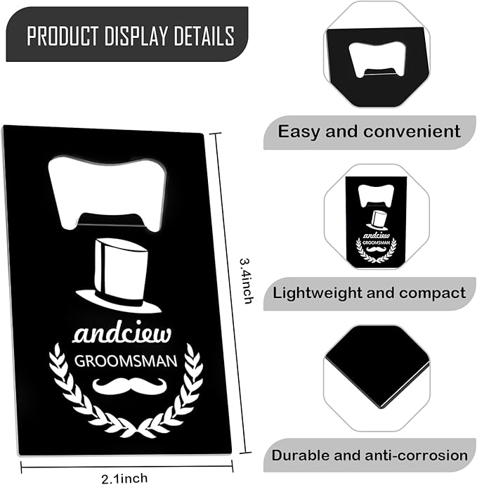 9PCSPersonalized Bottle Openers Credit Card Size, Groomsmen Best Man Gifts for Wedding Bachelor Party, Stainless Steel Beer Bottle Opener