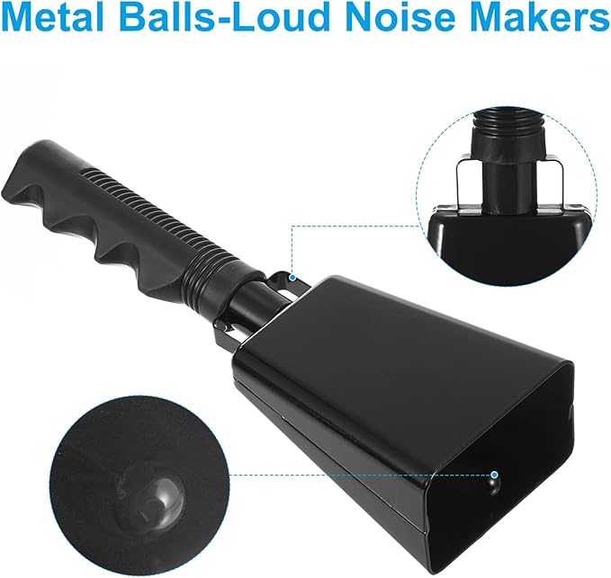 PATIKIL 9inch Cow Bells for Football Games, 2pcs Cowbells for Sporting Events Bulk Loud Noise Makers Metal Cow Bell with Handle for Cheering Competition Marathon Wedding DIY Paint, Black