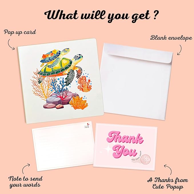 CUTE POPUP Father day Turtles Pop Up Card Mesmerizing Ocean Design for Mother's Day, Father's Day, Birthdays (6x6 inches)