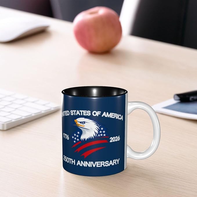 The USA Blue 1 250th 11oz Ceramic Mug Cute Coffee Mugs Tea Cup with Handle for Office and Home Gift for Men Women