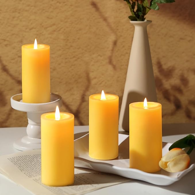 6 Pack Natural Beeswax Pillar Candles,100% Pure Beeswax Candles-210 Hours Long Burning,Organic Bees Wax Candles for Home,Paryer,Parties,Unscented Dripless Smokeless Beeswax Candle Bulk 2x4in