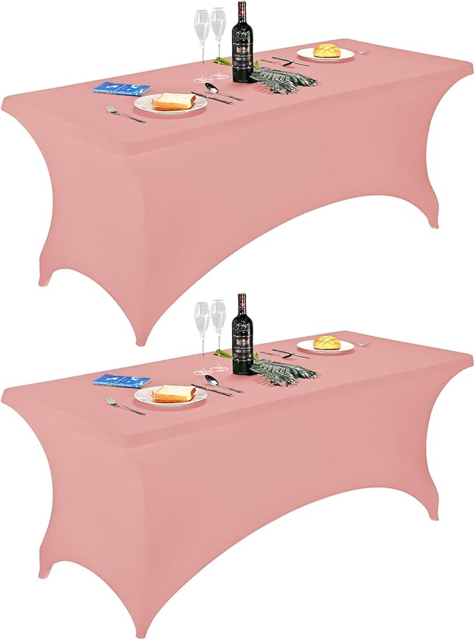 FORLIFE 2Pack Spandex Table Covers，Fitted Tablecloth for Rectangular Tables, Stretch Patio Table Covers, Universal Spandex Table Cover for Wedding, Banquet, Party (6ft, Dusty Pink)