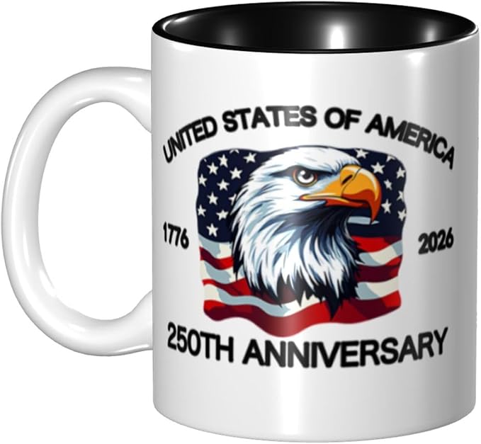 The USA White 3 250th 11oz Ceramic Mug Cute Coffee Mugs Tea Cup with Handle for Office and Home Gift for Men Women