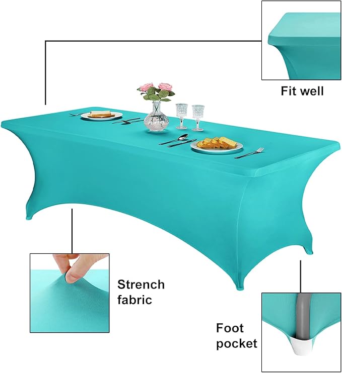 FORLIFE Spandex Table Covers，Fitted Tablecloth for Rectangular Tables, Stretch Patio Table Covers, Universal Spandex Table Cover for Wedding, Banquet, Party (8ft, Turquoise)