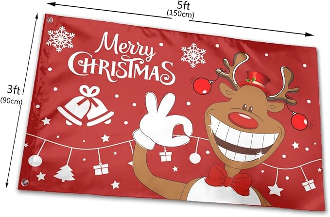 Christmas Deer Flag 3x5 Ft Outdoor Indoor With Grommet Merry Christmas Flags Funny Cute Reindeer Xmas Flag Garden Yard Banner Decorative Sign
