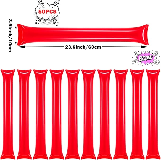 Lovecheer 50PCS Thunder Sticks Thicken Cheering Sticks Plastic Inflatable Noise Makers for Sports Team Spirit Party