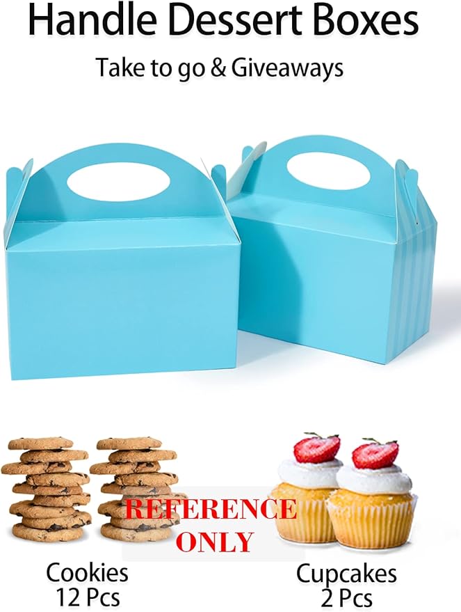 P6BL12 Happyhiram Party Favor Boxes Blue Striped 12 Pcs for Boys, Treat Boxes with Handles 6" Gable Boxes Candy Boxes Party Favor Paper Gift Boxes for Kids Birthday Baby Shower Bridal Shower