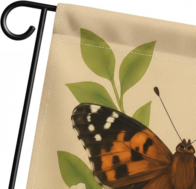 FLAGMEUP8386 Welcome Butterfly Garden Flag 12x18 Inch Double-Sided Polyester Fall Flag with Painted Lady on Branch and Blossoms, “Find Peace in Nature Quote Seasonal Lawn Decoration