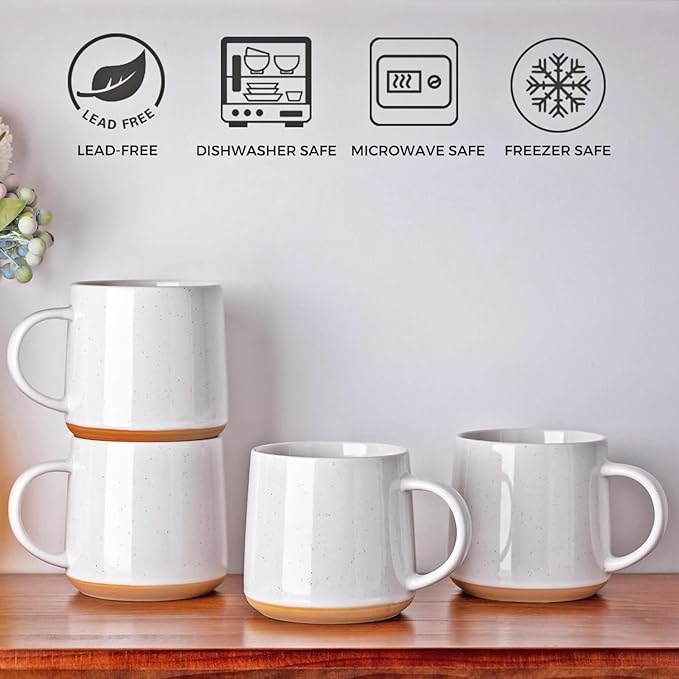 GBHOME Ceramic Coffee Mugs Set of 4, 17oz Handmade Ceramic Coffee Mugs Set with Terracotta Underside for Latte/Tea/Beer/Hot Cocoa, Dishwasher & Microwave Safe