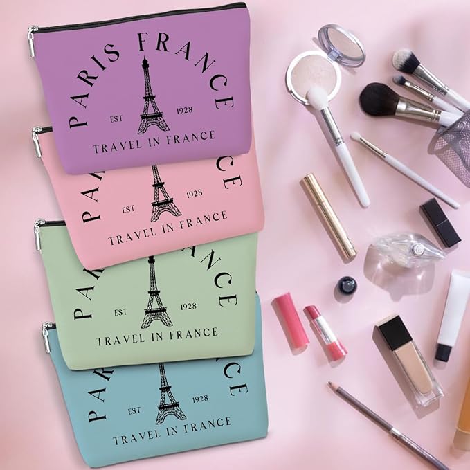 4 Pack Parisian Makeup Bag Paris Gifts for Paris Lover Travel in France Cosmetic Bag France City Toiletry Bag French Souvenirs for Women Friend Mom Sister Girls Trip Gifts Favors Christmas Birthday