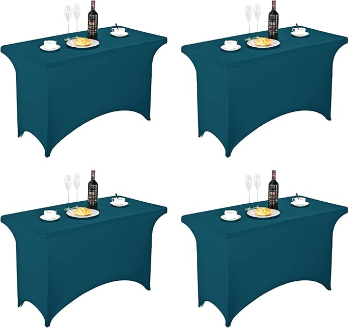 FORLIFE 4Pack Spandex Table Covers 4ft，Fitted Tablecloth for 4ft Rectangular Tables, Stretch Patio Table Covers, Universal Spandex Table Cover for Wedding, Banquet, Party (6ft, Peacock)