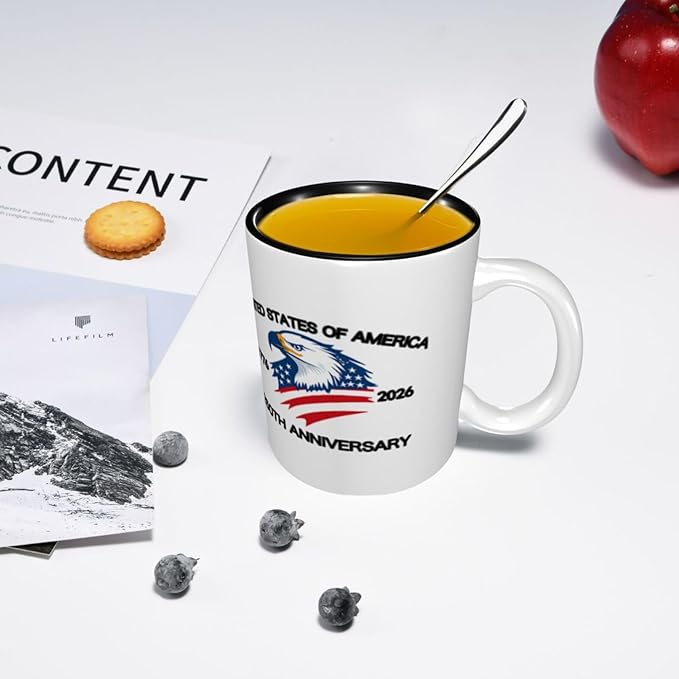 The USA White 1 250th 11oz Ceramic Mug Cute Coffee Mugs Tea Cup with Handle for Office and Home Gift for Men Women