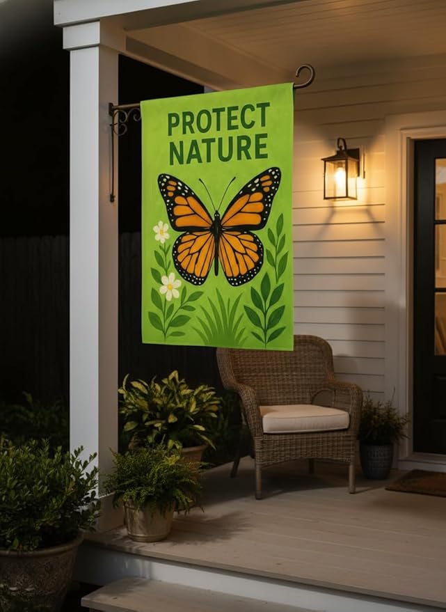 FLAGMEUP8386 Welcome Monarch Butterfly Garden Flag 12x18 Inch Double-Sided Polyester Yard Banner with Nature Message, Outdoor Patriotic Seasonal Decoration for Garden, Porch, Lawn