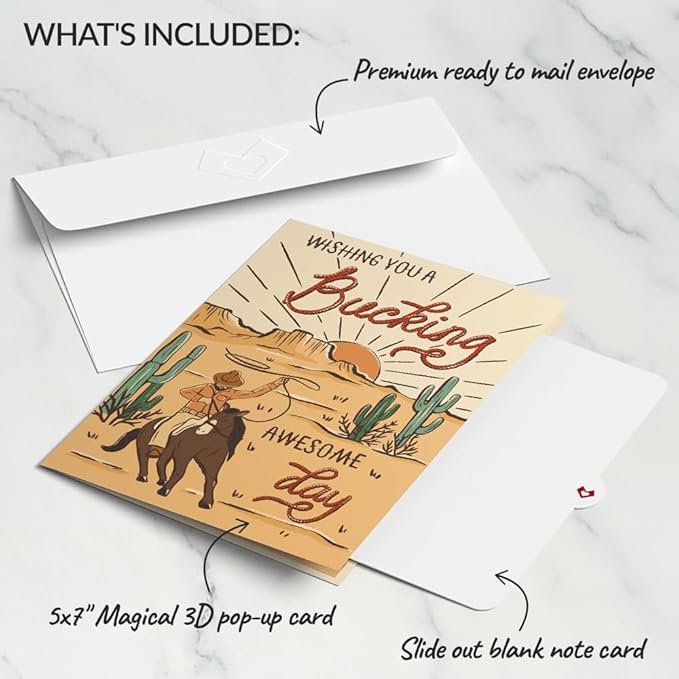 Lovepop Birthday Pop-Up Card for Her and Him - 3D Greeting Cards for Boys, Girls, Men, Women - Bucking Awesome Day - 5" x 7" Card - Blank Notecard & Envelope Included