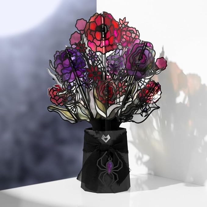 Lovepop Halloween Suncatcher Bouquet for Her and Him - 3D Greeting Cards for Boys, Girls, Men, Women - 12" Moonlit Amethyst Stained Glass Bouquet - Blank Notecard Included