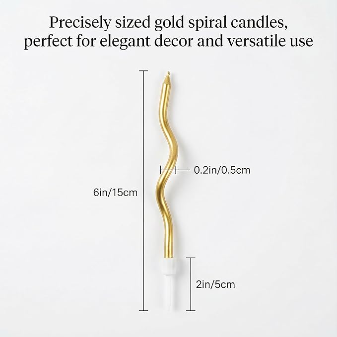 Pack of 12 Pieces Long Twisty Gold Party Candles with Candle Holders, Gold Spiral Birthday Candles for Cakes, Tall Candles for Wedding, Birthday, Party Decorations, Anniversary and Meetups