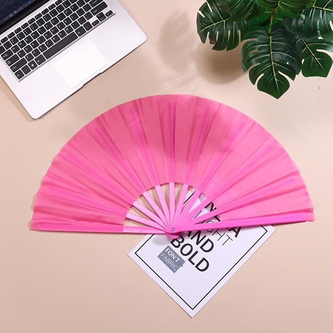 Plastic 13inch Large Rave Fan Popping Fan Clacking Fans for Line Dancing,Hand Fans for Women Foldable,Outdoor,Wedding,Party (Pink-4)