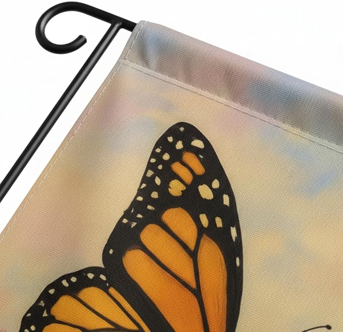 FLAGMEUP8386 Welcome Monarch Butterfly Garden Flag 12x18 Inch Double-Sided Polyester Yard Banner with Flowers, Outdoor Spring Summer Decoration for Porch, Patio, Lawn, Gardeners, Nature Lovers